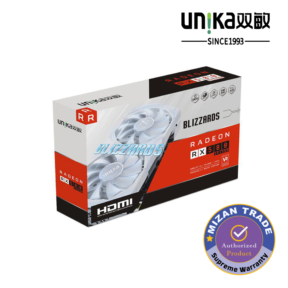 UNIKA AMD Radeon RX 580 Blizzards 8GB GDDR5 V2 Dual Fan Graphics Card