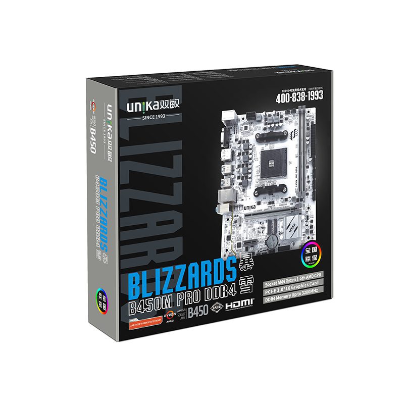 UNIKA UN-B450M PRO DDR4 Blizzards AMD White Mirco-ATX Motherboard